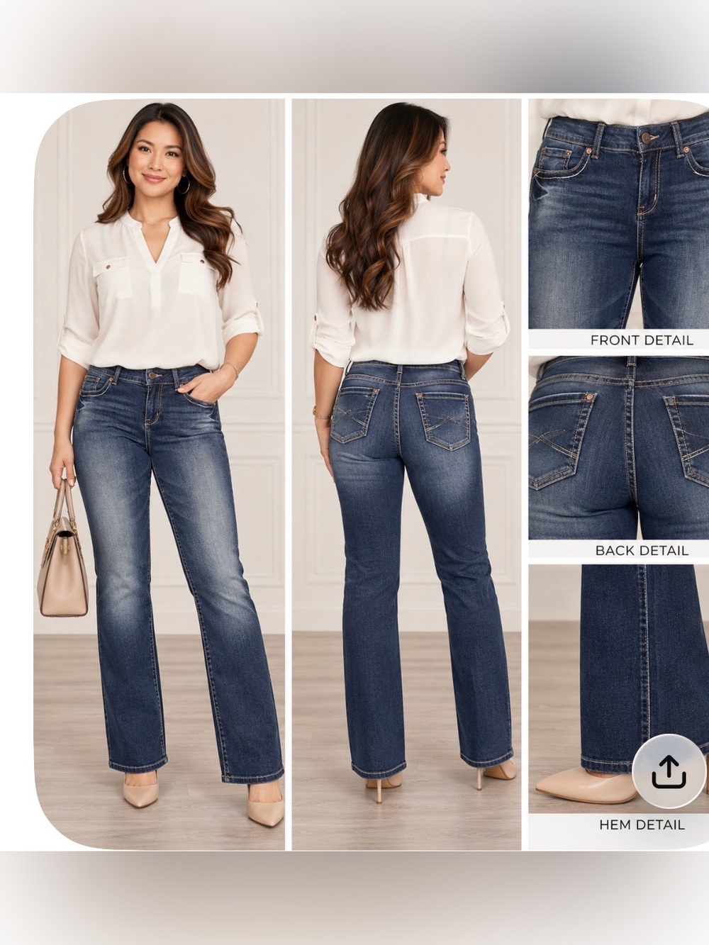 lei Dark Blue Wide-Leg Flare Jeans